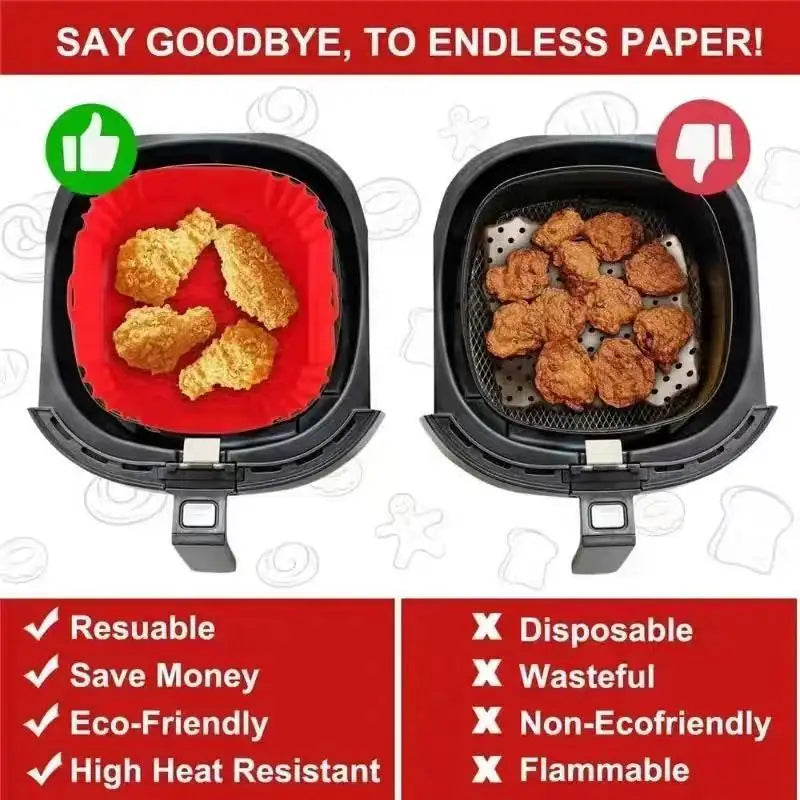 Reusable Silicone Air Fryer Liner Square 22cm Non-Stick Air Fryer Basket With Handles Silicone Oven Baking Tray Accessories